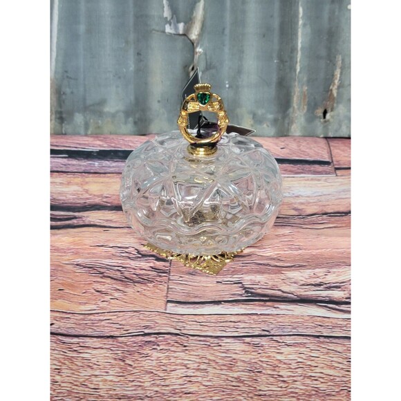 Killarney Crystal Trinket Box 22k Gold Finishing Shamrock~ Green Stones~ Ireland - Picture 1 of 6